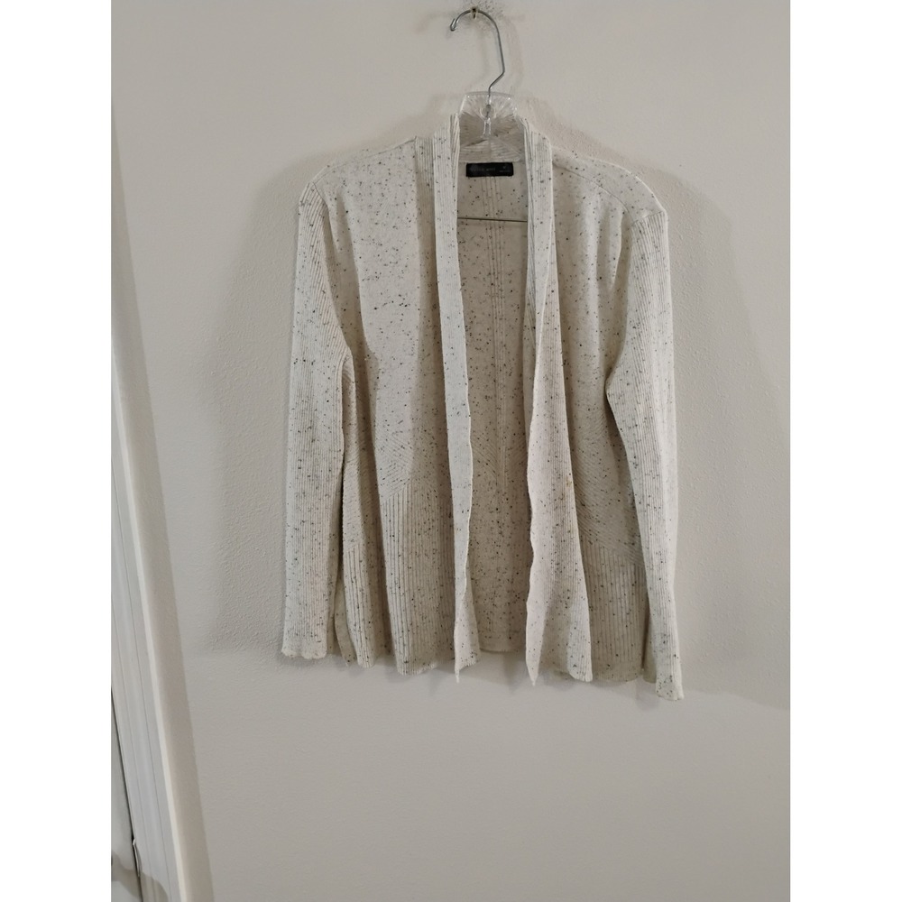 Verve Ami Womens Cream Speckled Ribbed Open Front Cardigan Sweater Size M